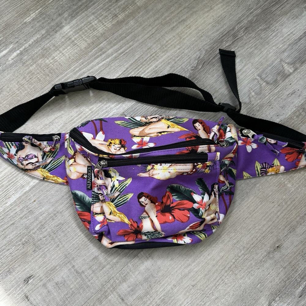 ALFAGEAR Hawaiian Pin-Up Print Purple Waist Pack, 3 Pockets, Adjustable Strap
